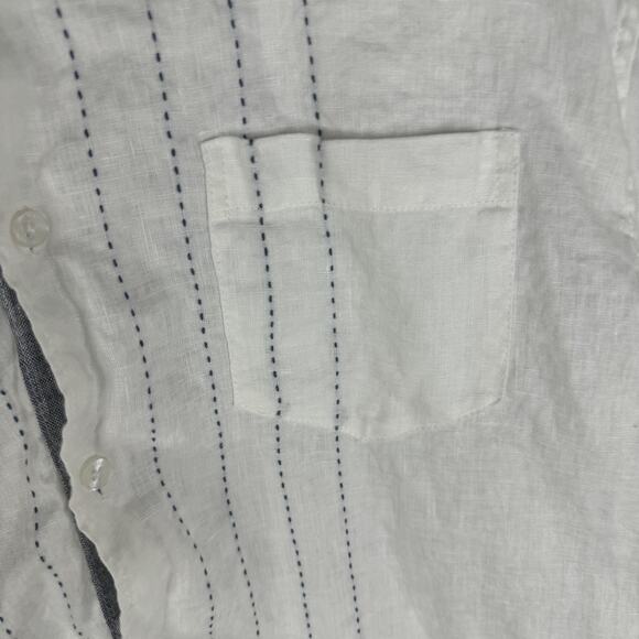 Cubavera Shirt Mens Large White 100% Linen Band Collar Long Sleeve Embroidered - Picture 2 of 10